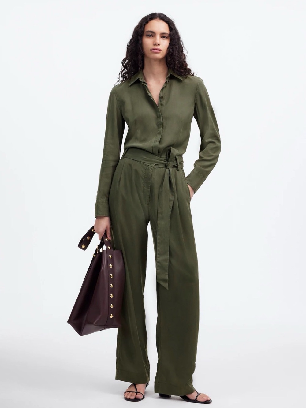 Madewell Relaxed Tie-Waist Wide-Leg Jumpsuit Size 0 Dark Loden Green NWT